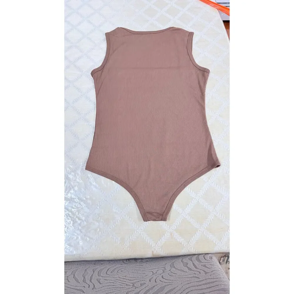 Bundle of 3 Ribbed Square-Neck Bodysuits (Nude, Mocha & Black) - Size XXL